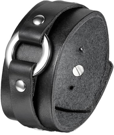 JewelryWe Schmuck Herren Breit Lederarmband, Punk Druckknopf geflochten Leder Armband Wickelarmband Armreif Manschette, verstellbare Größe, Schwarz/Braun