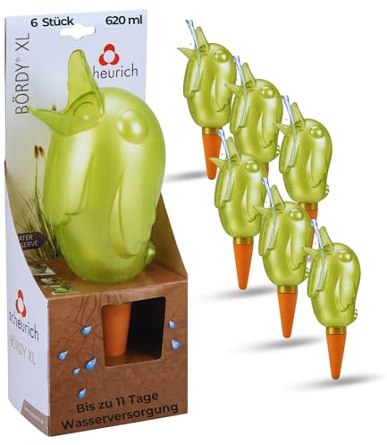 Scheurich Bewässerung Bördy XL Grün 6 Stück - 620ml Wasser für bis zu 7 Tage Green Pearl Höhe 29 cm mit Tonkegel