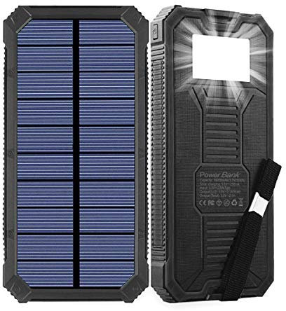 Chargeur solaire, Banque d'alimentation solaire portable 15000mAh avec deux ports de sortie USB, chargeur de téléphone solaire avec batterie externe avec lampe de poche à 6 DEL pour iPhone, Android.