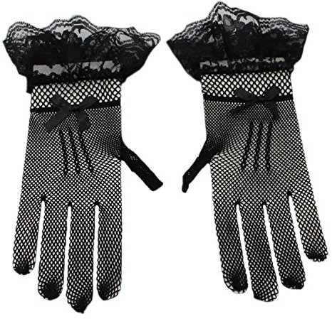MESHIKAIER Elegant Kurz Brauthandschuhe Spitze Hochzeitshandschuhe Gut elastisch (Schwarz)