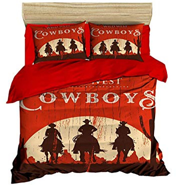 paradise RANFORCE 100% Cotton 3D Printed Cowboy Bedding Wild West Cowboys Western Style Horses Themed Quilt/Duvet Cover Set, Full/Queen Size NO Flat or Fitted Sheet (3PCS)