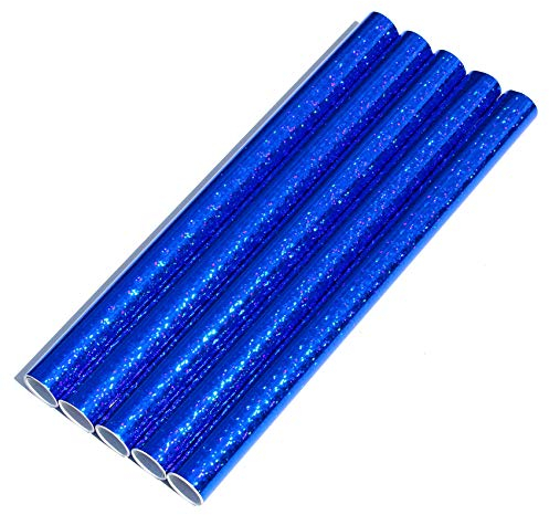 5er Set Klebefolie Hologramm Selbstklebende Glitzer Dekofolie Farbig Bastefolie Glitter Vinyl Aufkleber DIY 100cm x 33cm (Flakes Blau)