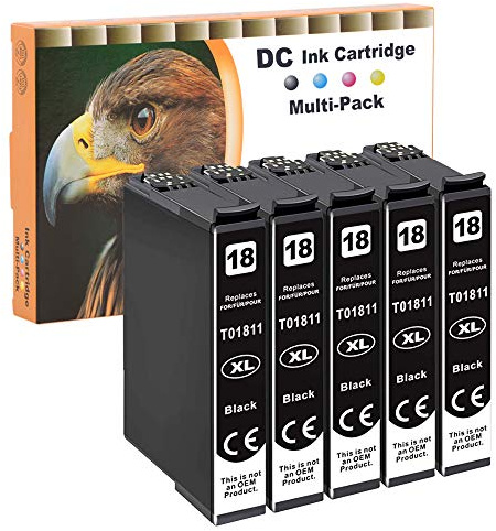 D&C 5X 17ml Black Druckerpatronen kompatibel zu Epson T-1811 BK Expression Home XP-315 XP-320 XP-322 XP-325 XP-33 XP-400 XP-402 XP-405 XP-410 XP-412 XP-413 XP-415 XP-420 XP-422 XP-425