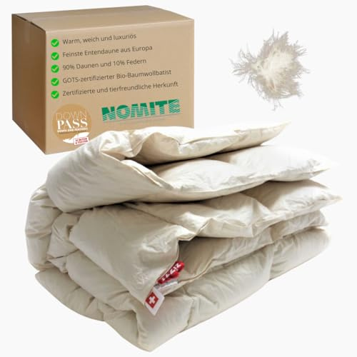 zizzz Bio Bettdecke Entedaunen 135x200 für das ganze Jahr - Made in Germany - NoMite & Downpass Zertifiziert - Bettdecke aus 90% Entendaunen / 10% Entenfedern mit sanfter Bio Baumwolle umhüllt