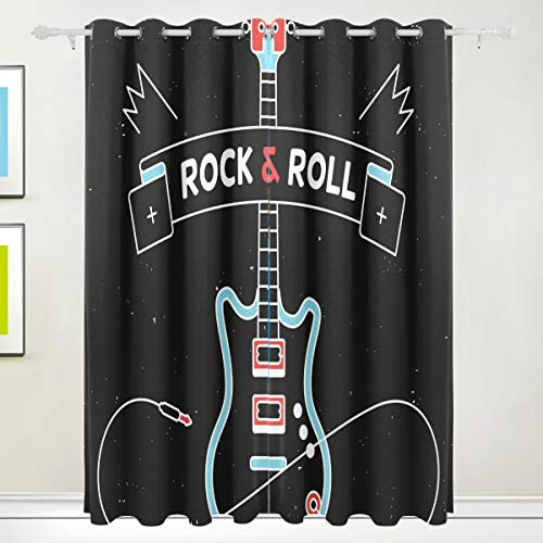 MONTOJ Vorhänge für elektrische Gitarre, verdunkelnd, wärmeisolierend, mit Ösen, für Schlafzimmer (2 Paneele, 42 x 160 cm)