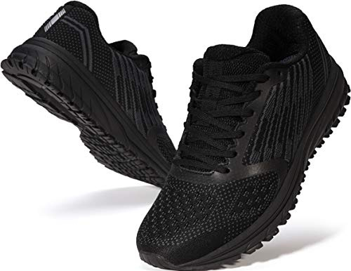 Joomra Whitin löparskor för män, vadderade atletiska sneakers, Helsvart, 43 EU