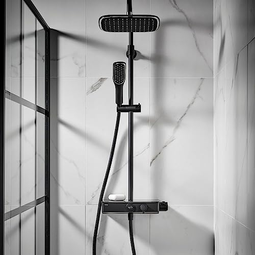 Triton Showers Drucktastenmischer | Mattschwarz | Triton | Thermostatarmatur Dusche | Regenduschkopf | Mischbatterie für Badezimmer | Duschumsteller | Heimwerker