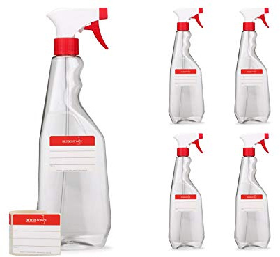 Octopus 5 x 750 ml PET-Sprühflaschen mit verstellbarer Sprühpistole | Transparente Leerflaschen mit umstellbarer Düse für feinen Sprühnebel oder Strahl, für Reinigung, Pflanzen und Werkstatt.