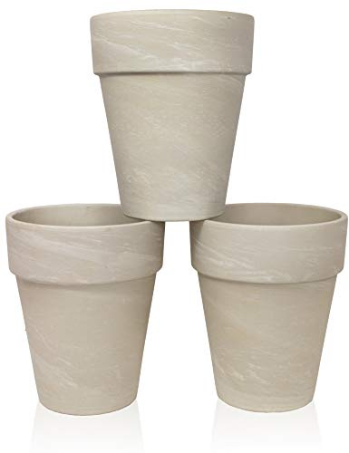 B2S BACK2SEASON Tontöpfe 3 Stück mit Loch Alto Made in Germany Granit hell Creme Ton Blumentopf Terrakotta Pflanzentopf Tontopf D=15 cm, 3er Set