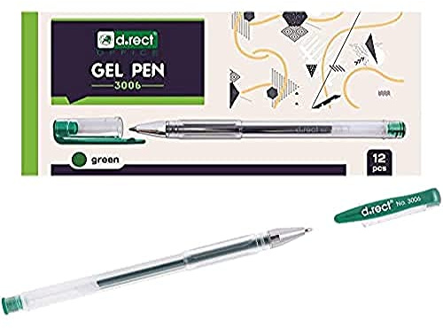 D.RD.RECT 3006 Gelkugelschreiber | Kugelschreiber Ergonomisch | Gelschreiber Ergonomischer Griff | Durchsichtiges Gehäuse Pen Set 12 Stück - Grün