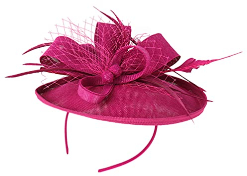 Fascinator Hut Stirnband Mesh Haarband Pillbox Hut Hairhoop Tee Party Headwear Kopfschmuck für Haar Zubehör Rosy