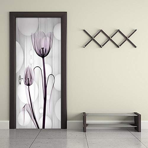 YQLKD 3D Türfolie Moderne Einfache Transparente Blumen-Tulpen-Fototapeten-Dekor PVC Wasserdicht