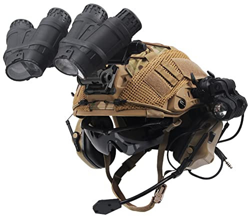 AQzxdc Casques D'airsoft Fast, avec Quatre Yeux télescope-Modèle et Écouteurs Insonorisés, Lampes Poche, Lunettes Protection, Feux De Signalisation etc, pour Paintball Extérieur BBS,Be Max