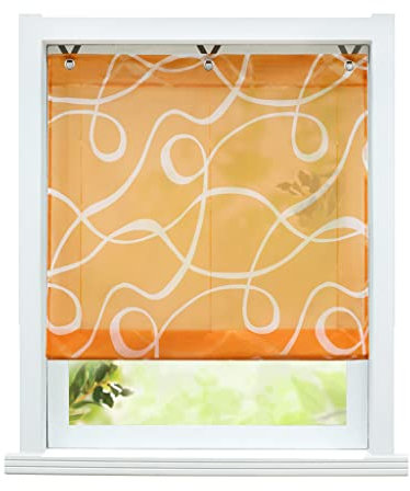 ESLIR Raffrollo ohne Bohren Raffgardine Transparent mit Ösen Voile Gardinen mit Haken Ösenrollo Modern Vorhänge Orange BxH 60x130cm 1 Stück