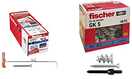 Fischer 25 Tasselli per Cartongesso DUOTEC 10 S con Vite, Fissaggio ad Ancora per Carichi Elevati su Pannelli e Lastre & 542459 40 Tasselli GK con Vite specifici per Cartongesso