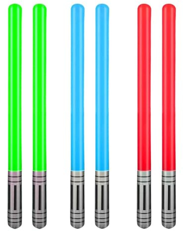 VIKSAUN 6 Stück Aufblasbare Lichtschwert Ballons - 3 Farben Aufblasbares Schwert für Party Supplies, Halloween Thema, Cosplay (6 Stück)