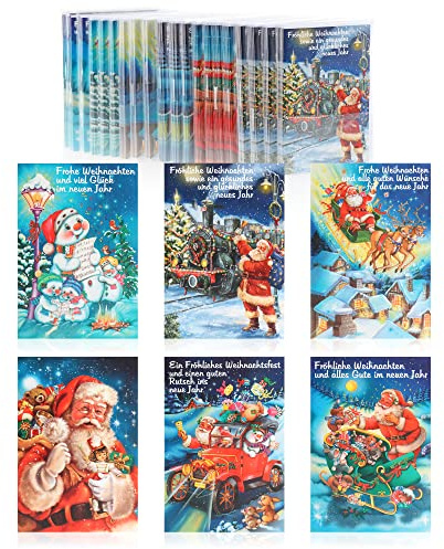 com-four® 100x Grußkarte für Weihnachten - Festtagskarten mit 6 weihnachtlichen Motiven - festliche Klapp-Karten mit Briefumschlägen - Weihnachtskarten - Festgruß (100 Stück - Schneemann/Santa)