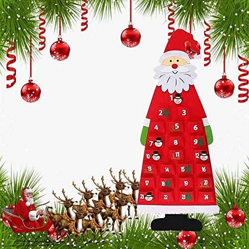 Filz Adventskalender Santa, Weihnachtsmann Adventskalender mit 24 Taschen zum Befüllen Weihnachtskalender Filz Nikolaus für Wanddekoration Weihnachtsschmuck