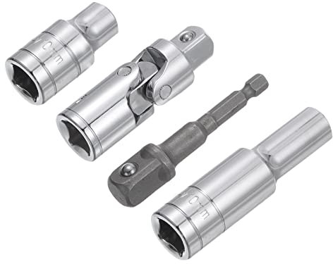 sourcing map Buchse Set 10mm Flach Tief Universalgelenk 1/4 Schlagadapter mit 1/2 Antrieb