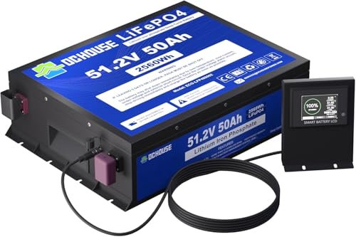 DC HOUSE 48V 50Ah LiFePO4 Golf Cart Battery, Built-in 100A BMS-2C,Bluetooth & Low Temp Cut-Off, Suitable for both Club car, Yamaha golf carts, Ryobi Mowers, Trolling Motor