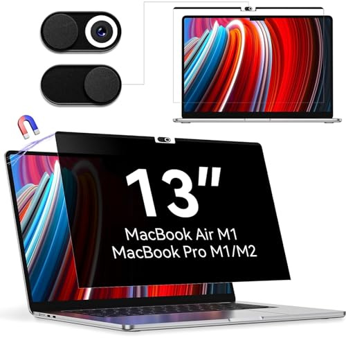 Magnétique Filtre de Confidentialité pour MacBook Air 13 (2018-2021, M1) | Amovible Privacy Screen pour MacBook Pro 13 (2016-2022, M1,M2) Protection Ecran Anti Espion Reflet Anti-Lumière Bleu