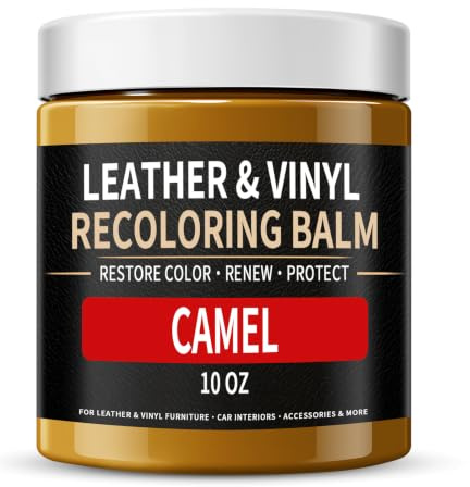 WERBME Bálsamo de recoloración de cuero, restaurador de color camel de 10 onzas para arañazos y decoloración, kit de reparación de cuero para restaurar y renovar muebles, asientos de coche | Tinte para cuero desteñido y desgastado, sofás, asientos de coche, muebles de vinilo, bolsas y sofás y más, 10 onzas