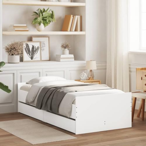 vidaXL Bettgestell, Bettrahmen mit Lattenrost, Bett Gästebett mit Schubladen, Einzelbett Schlafzimmerbett Schlafzimmermöbel, Weiß 100x200cm