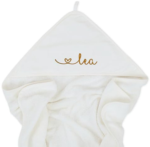 upstitch studio Baby und Kinder Kapuzenhandtuch weiß (100x100 cm) mit Namen personalisiert für Jungen und Mädchen, Besticktes Handtuch Baby und Kind aus 100% Baumwolle