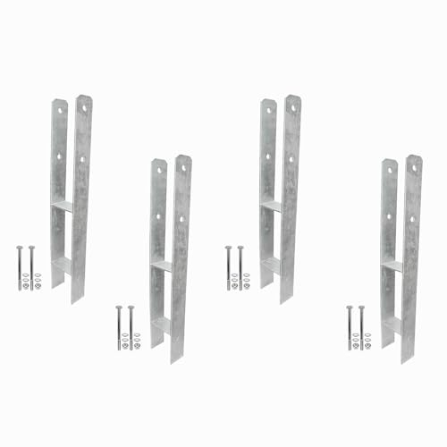 1 Set bestehend aus 4 H-Pfostenträger feuerverzinkt verstärkt 5,5/600 mm für 140 mm Pfosten, inkl. Befestigungsset