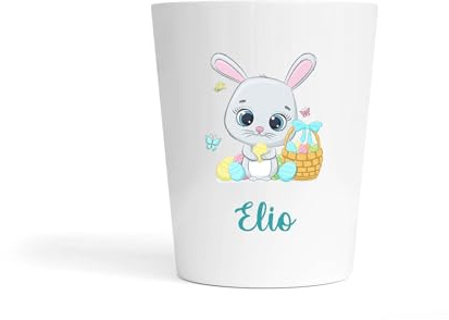 Gobelet Enfant Personnalisé – Incassable en Polymère – Motif Petit Lapin & Œuf + Prénom – Idéal École, Bébé, Enfant, Cadeau Pâques