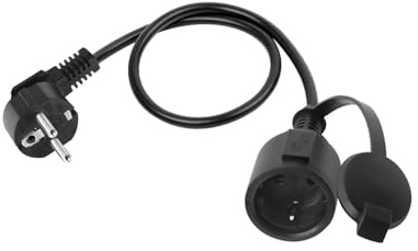 RIIEYOCA 90 Grad Shucko Verlängerungskabel Außen, Kurz Schutzkontakt-Verlängerung Kabel Schwarz, Stecker auf Buchse mit Wasserdichter Kappe
