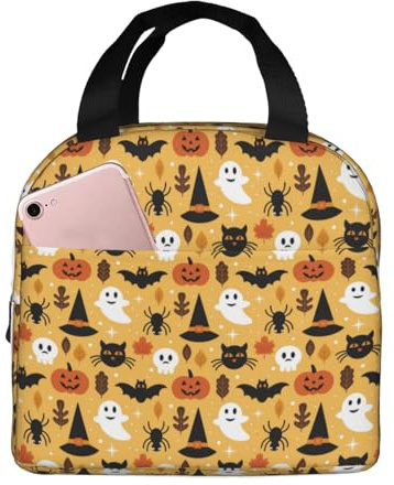 Loncheras aisladas para hombres y mujeres, trabajo, Halloween, fantasma, calabaza, bolsa térmica suave aislada para viajes, a prueba de agua, lonchera pequeña para adultos, para hombres y mujeres