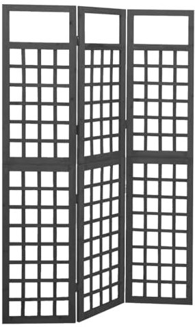 OHOOWOO Cloison de séparation à 3 Panneaux Bois de pin Noir 121x180 cm,Claustra de séparation/Treillis Support pour Plantes grimpantes en Bois de Sapin Massif pour extérieur Séparateurs de Pièces