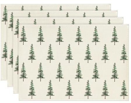 Artoid Mode Grün Bäume Weihnachten Platzsets 4er Set, 30x45cm Winter Tischset Waschbar Platzdeckchen Küche Party Deko