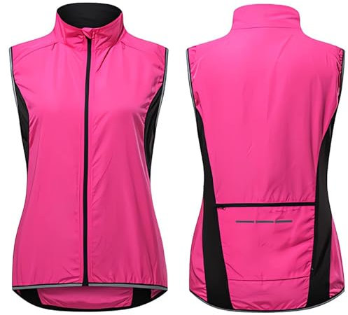 TATAUU Damen Radsport Weste - Winddicht - Wasserabweisend - Atmungsaktiv - Reflektierend -für Wandern Laufen Outdoor,Pink-3XL