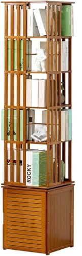 BESTXH BüCherregalturm, Freistehend 360° Drehbares BüCherregal, Bambus Hohe BüCherregale Aufbewahrungsregal Mit SchließFach, Bodenstehend Schmaler BüCherregal-Organizer,Braun,7 Tier