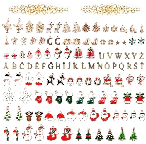 Foshird 120 Stück Emaille Charms Anhänger Weihnachten Charm Armband für DIY Ohrringe Halskette Schlüsselanhänger Schmuckherstellung Zubehör Basteln (Weihnacht, Buchstaben)