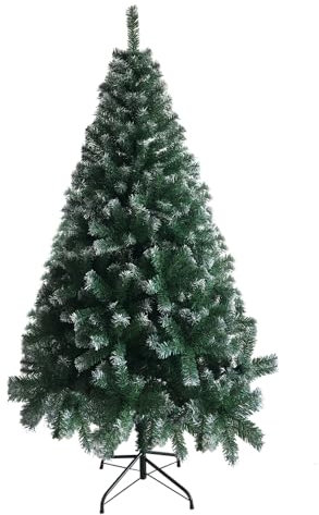 Snow Christmas Tree, 6ft Artificial Snow Flocked Christmas Tree, White and Green Xmas Tree with 650 Tips, Solid Metal Legs, Christmas Decorations for Indoor Outdoor 1.8m