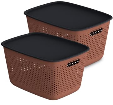 Kreher® Aufbewahrungsbox Mehrzweckkorb mit Deckel. Ideal für Kleiderschrank & Küche. Stapelbar, lebensmittelecht, BPA-frei. Aus Kunststoff in dezenten Farben. Viele Größen/Farben.