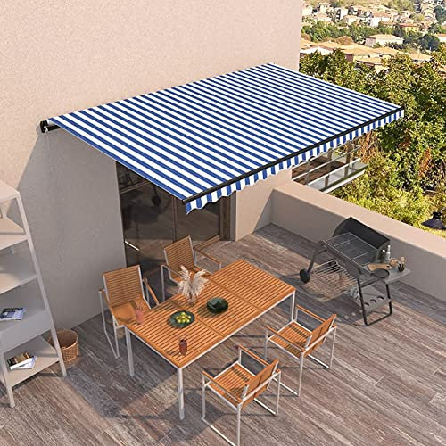 ShGaxin Gelenkarmmarkise Einziehbar, Sichtschutz Balkon, Seitenmarkise, Balkon Markise, Klemmmarkise, Sonnenvorhang, Balkonmarkisen, 500x350 cm Blau und Weiß