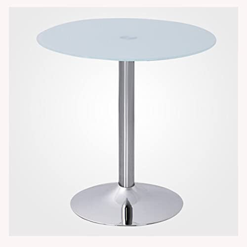 Moderno tavolo da pranzo rotondo con piedistallo in vetro, 60 cm, bianco, tavolo da cucina per 2 e 4 posti, base cromata, tavolo da colazione