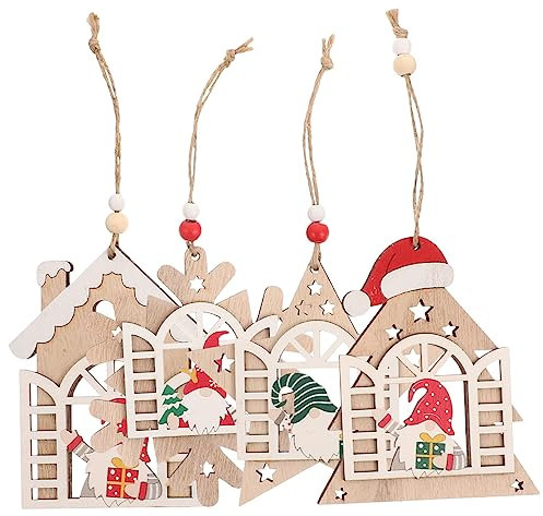 BUGUUYO Weihnachtsbaumschmuck-Set 4-teilig Holzanhänger Rudolph Weihnachtsschmuck Zum Aufhängen Offenes Fenster Party-Ornamente
