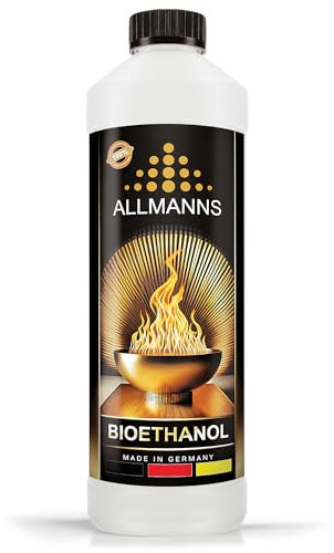 Allmanns Bioethanol 1l 100% | Bio Ethanol 100 Prozent | Reiner Bioalkohol geeignet für Indoor & Outdoor | ideal für Tischkamin Tischfeuer Kaminofen Feuerstelle Feuersäule