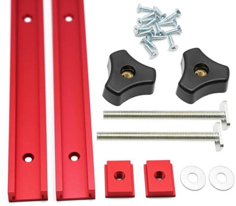 Iverntech 2er-Set Rote 600 mm Aluminium T Track T-Nutenschienen mit M8 Schieber, M8 Schrauben mit Knaufschrauben, selbstschneidenden Schrauben für Holzbearbeitungsschablonen