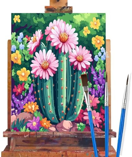 Malen Nach Zahlen Erwachsene Kaktus,Blume Malen Nach Zahlen DIY set Handgemalt Ölgemälde,Mit Pinseln und Acrylfarbe,Bastelset Erwachsene Frauen für Geschenke und Home Wand Dekoration (50x70cm) L42