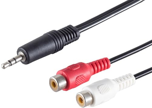 1aTTack.de 5 x 0,2 m – Câble adaptateur audio noir 3,5 mm vers 2 x RCA femelles – Design robuste – Connecteurs moulés parfaits pour haut-parleurs HiFi