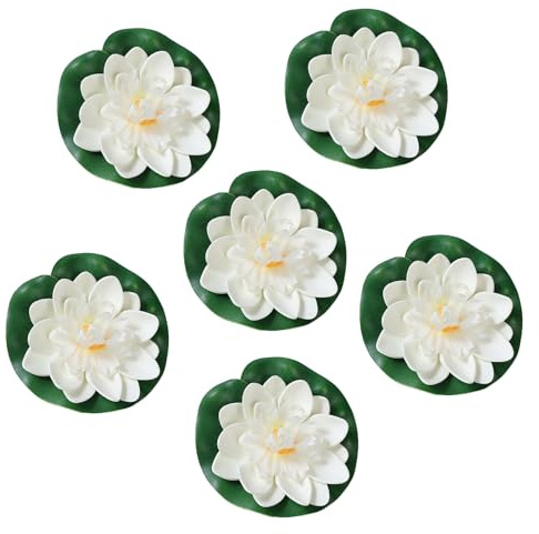Caelura 6 Stück Künstliche Seerosen, Schwimmende Blumen, Künstliche Seerosen Schwimmend, Wasserlilie Schwimmende TeichDekoratio, Schwimmende Aquarium Pflanzen, White Lotus Blume Deko weiß