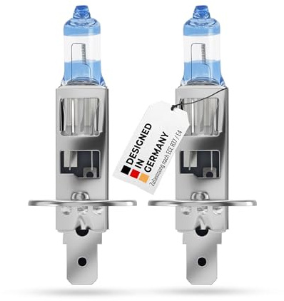 alca® 2 Stück H1 Halogen Lampe Auto I P14.5s I 12V 55W Halogen Scheinwerfer Lampe I +200% mehr Helligkeit I Weißes Licht I E-Prüfzeichen I KFZ