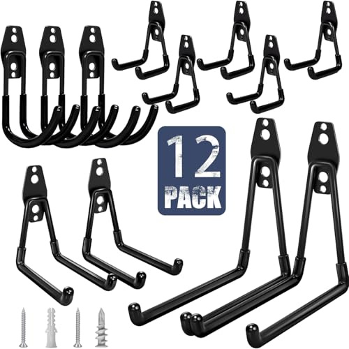 KOFANI Garage Hooks Heavy Duty, 12 Pack Anti-Slip Coating Garage Wall Storage Hooks for Hanging Bike, Ladder, Garden Tools