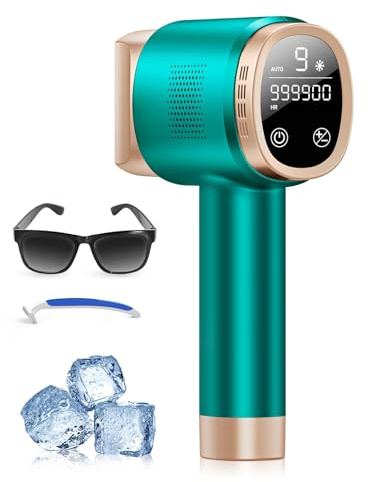 Epilatore Luce Pulsata con Funzione di Raffreddamento a Ghiaccio, Schermo LCD Touch,Modalità di Scorrimento Automatico, Epilatore a Luce Pulsata per Donne e Uomini,Viso, Ascelle, Bikini,Corpo, Verde